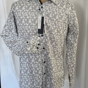 Silver Stone Modern Fit Geometric Button Down Shirt Mens Large NWT Gray White